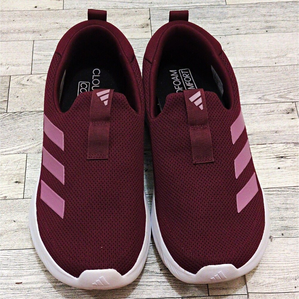 adidas Cloudfoam Women's Slip-On Sneakers Burgundy Mesh Rubber Outsole Size 8